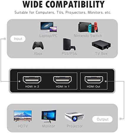 ELUTENG HDMI Switcher 8 K 60 Hz 2 in 1 Out HDMI dağıtıcı HDCP 2.3 ile Ses 1x2 HDMI anahtarı Ultra HD Splitter ile Uyumlu Dizüstü