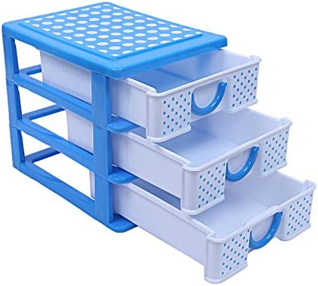 Kuber Industries Plastik 2 Parça Üç Katlı Çekmece Saklama Dolabı Kutusu (Mavi) - CTKTC13046
