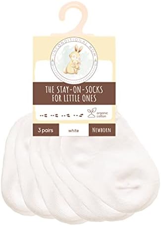 3 Paket Bebek Patiği-Ayarlanabilir Bebek Çorabı 0-3 Ay-Unisex Beyaz %80 Organik Pamuk