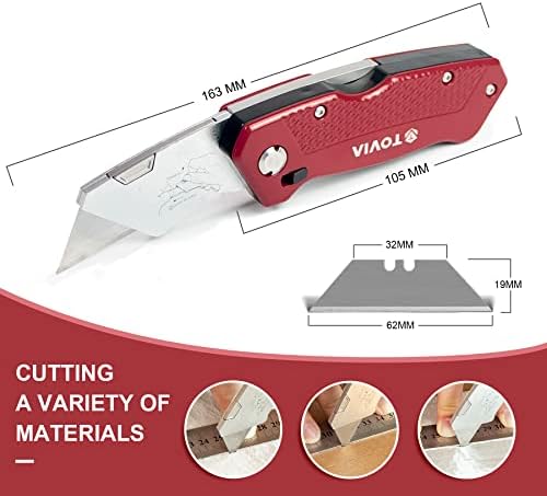 T TOVIA Ağır Hizmet Tipi Katlanır Maket Bıçağı Bıçak Saklama Tasarımlı Hızlı Değişim Kutusu Kesici Bıçakları, Ekstra 5 Bıçak