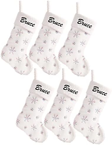 Beyaz Noel Çorap Kişiselleştirilmiş 3 Set Faux Kürk Pullu Kar Tanesi Çorap Büyük Noel Dekorasyon Şömine Asılı