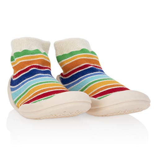 İlk Adımlar için Nuby Snekz Rahat Kauçuk Taban Çorap Ayakkabıları-Çok Renkli Şeritler, Büyük
