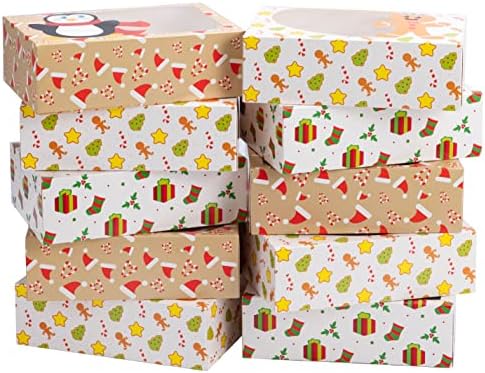 JOYIN 24 Pcs Noel Çerez Kutuları ile Pencere, 8.5 x 5.8 x 2.8 Kraft Tedavi Ekmek Hediye çarpıtma kutusu için Noel Tatil Parti