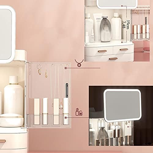 Makyaj organizatör ışık lüks kozmetik saklama kutusu LED makyaj aynası entegre tuvalet masası banyo yüz maskesi parfüm masaüstü