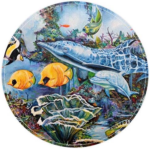 HEOEH Sualtı Balık Yunus Kaplumbağa Mercan, kaymaz Paspas 15.7 Yuvarlak Alan Kilim Halı Kilim Çocuklar için Yatak Odası Bebek
