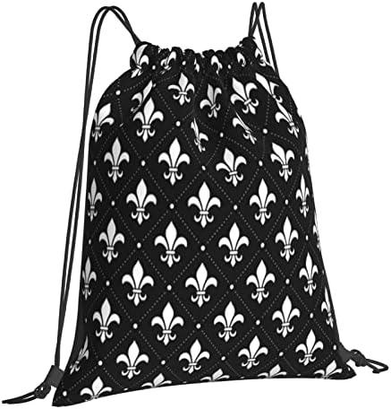 İpli sırt çantası siyah Fleur De Lis dize çanta Sackpack spor salonu alışveriş spor Yoga için