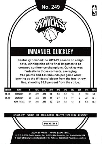 2020-21 Panini NBA Çemberler Basketbol 249 Immanuel Quickley Çaylak Kart Knicks