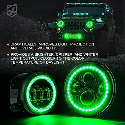Xprite 7 90 W CREE LED Farlar & 4 İnç 60 W Sis Farları Combo w/ Yeşil Halo Melek Göz ile Uyumlu 2007-2018 Jeep Wrangler JK