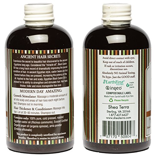 Shea Terra Organics Yüzde 100 Saf Mısır Siyahı Castor Sızma Yağı-Argan ve Amla | Sağlıklı Saç Büyümesi ve Saç Derisi için Tamamen