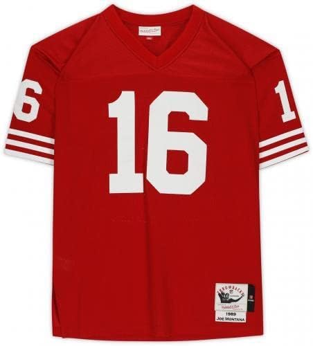 Çerçeveli Joe Montana San Francisco 49ers İmzalı Mitchell & Ness Kırmızı Otantik Jersey HOF 00 Yazıtlı-İmzalı NFL Formaları