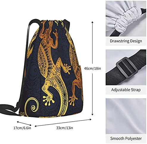 Gecko Kertenkeleler İpli Sırt Çantası, Açık/Seyahat Çantası için Yan Cepli Spor Salonu dize Çantaları