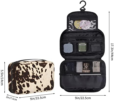 Kahverengi Inek Derisi makyaj çantası Asılı Çok Fonksiyonlu Kozmetik Durumda Taşınabilir Makyaj Çantası Kanca Asılı Seyahat