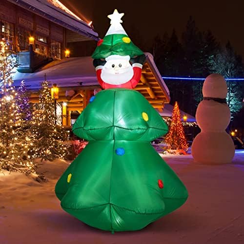 Noel Baba ile Aesto Noel Şişme Ağaç Dekorasyonu, Bahçe, Açık, Kapalı, Bahçe, Çim için LED ile 6 FT Havaya Uçurmak Noel Süslemeleri