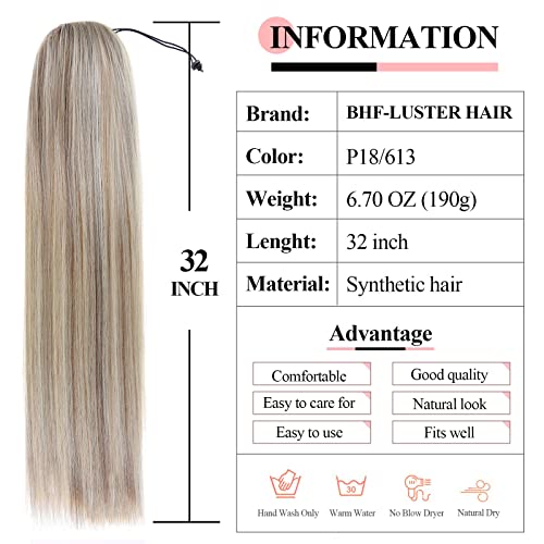 BHF 32 Organik Sarışın At Kuyruğu-Uzantıları Vurgulamak Uzun Düz İpli-saç Uzantıları At Kuyruğu Ekstra Uzun Klip Hairpieces