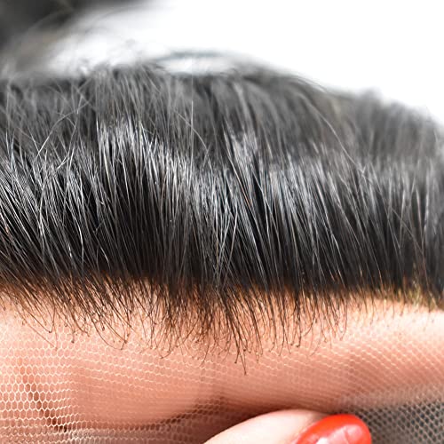 Erkek Peruk Saç Sistemi Fransız Dantel Ön Ağartılmış Knot Şeffaf Dantel Poli Cilt PU Saç Değiştirme Doğal Saç Çizgisi Peruk