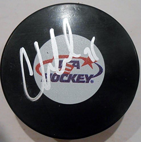 Cory Schneider, COA New Jersey Devils İmzalı NHL Pucks ile Team USA Hokey Diski İmzaladı