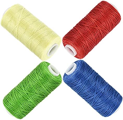 uxcell Deri Dikiş Ipliği Seti 55 Yards 150D/0.8 mm Polyester Mumlu Kordonlar için El Dikiş (Çoklu Renkler, 4 adet)