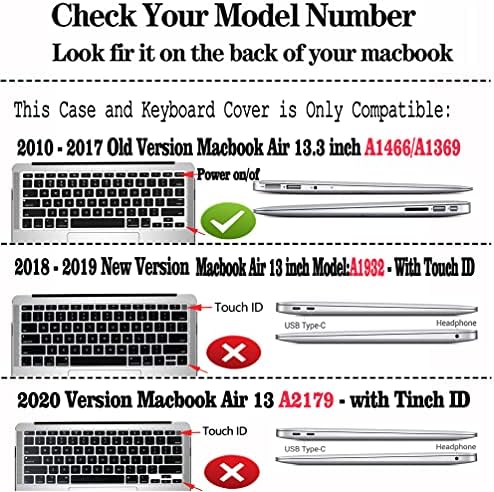 AOGGY MacBook Air 13 İnç Kılıf A1466 A1369(2010-2017 Eski Sürüm/Touch ID Olmadan),Plastik Sert Kabuk Koruyucu Kılıf ve Klavye