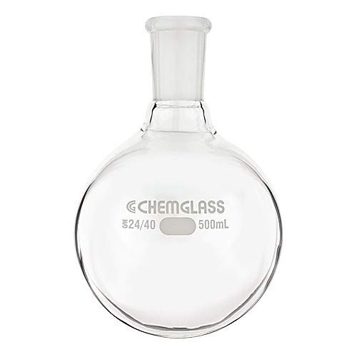 Chemglass CG-1506-23, Yuvarlak tabanlı bir şişeye, Tek Boyunlu, Ağır Duvarlı, 1L Kapasiteli, 24/40 Mafsal