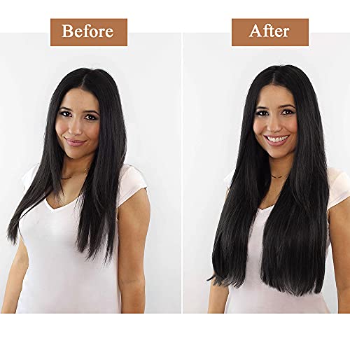 Uzun Düz Siyah saç ekleme Klip Sentetik Saç Uzatma 20 inç 3 ADET Uzun Düz Postiş Kadınlar için Tam Kafa