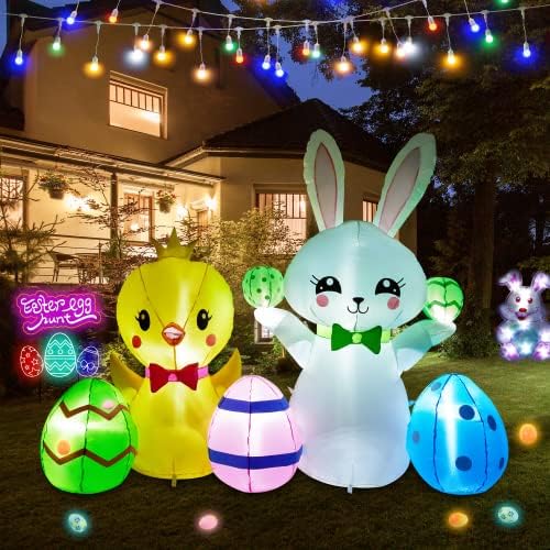 HOOJO 6 FT Uzunluk Paskalya Süslemeleri, Paskalya Dekor Tavuk Bunny ile yap-LED, Paskalya Şişme Süslemeleri Açık Tatil için