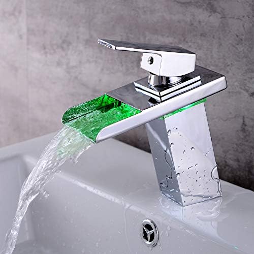 ROVATE banyo lavabo musluğu ile led ışık, 3 Renk Değiştirme Sıcaklık Kontrolü Şelale LED musluk, tek Kolu Tek Delik Mikser
