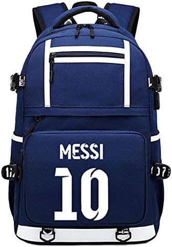 Futbolcu Yıldız Messi İşlevli Aydınlık Sırt Çantası Seyahat Öğrenci Sırt Çantası Futbol Kulübü Hayranları Bookbag (Mavi Tarzı