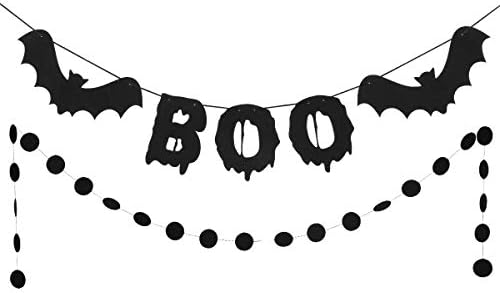 Siyah Glittery Boo Çelenk ve Siyah Glittery Daire Noktalar Garland-Cadılar Bayramı Parti Süslemeleri, Yarasalar Dekor, Cadılar