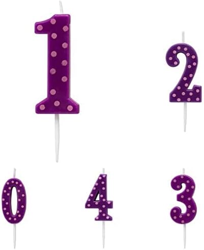 Papirüs Mor Numarası Doğum Günü Mumları Paket, Sayılar 0-9 (10-Count)