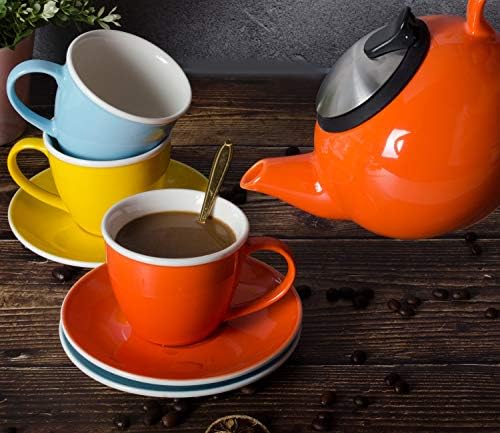 Xıtelıy Çay Fincanları Tabakları ile Porselen Çeşitli Renkler Kahve Çay Bardağı Hediye Kutusu ile 4 Set