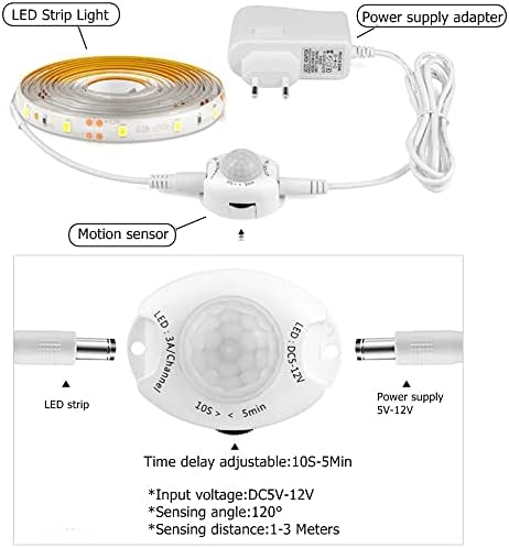 Scpopfer LED Şerit Hareket Sensörü Anahtarı AC / DC Adaptörü kiti 12 V Esnek PIR gece ışık Kabine mutfak Dolap yatak aydınlatma