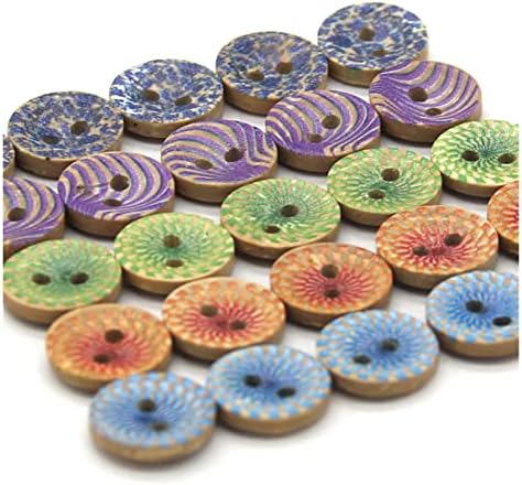 YSCSPQA Düğmeler 12mm Renkli Boyama Ahşap Doğal Düğmeler Scrapbooking Çocuk Giyim El Yapımı DIY El Sanatları Dikiş (Renk :
