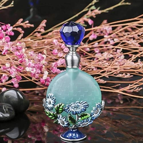 YİWANGO El Yapımı Vintage Boş Mavi Kristal Çiçek Metal Parfüm Şişesi Lady Hediye 7 ml Parfüm Şişesi