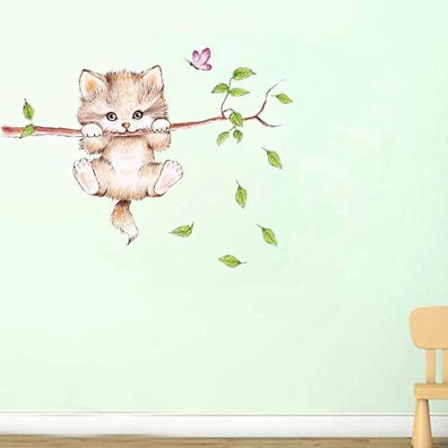 PDGJG Güzel Kediler Asılı Dalları Kelebek duvar çıkartmaları Odası Yatak Odası için Sevimli Hayvanlar Duvar Çıkartmaları Kreş