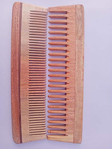 Güçlü ve Parlak Saçlar için 2 Saf Neem Ahşap Tarak Seti / Geniş Diş Neem Tarak / Saç ve Saç Derisi Sağlığı için İnce Diş Neem