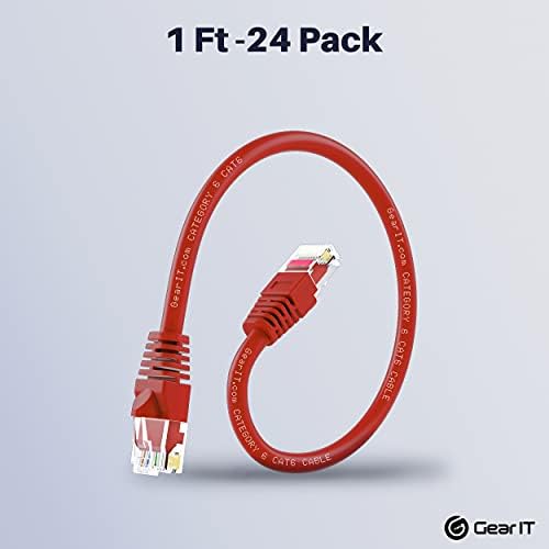 GearİT 24-Pack, Cat 6 Ethernet Kablosu Cat6 Snagless Yama 1 Ayak-Snagless RJ45 Bilgisayar LAN Ağ Kablosu, Kırmızı-24 48 Port
