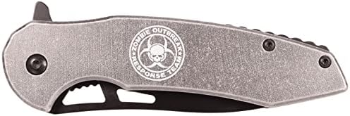 MTech USA Framelock Yay Destekli Açık Taşlı Gri Eloksallı Alüminyum Saplı Cep Katlanır Bıçak, NDZ Performance - Zombie Outbreak
