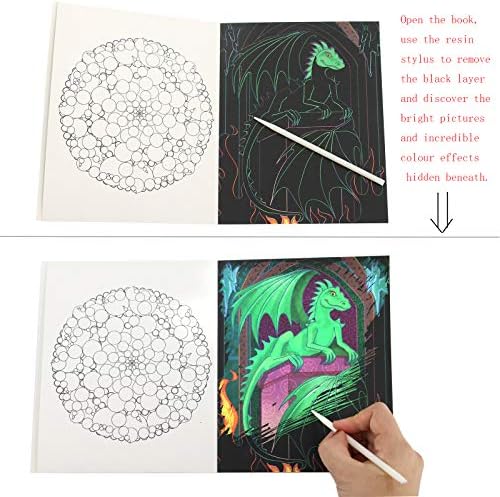 Lovyan 2 Pcs Scratch Sanat etkinlik kitapları Çocuklar için, Efsanevi Yaratıklar ve Periler Tema Gökkuşağı Scratch Kapalı Görüntüler