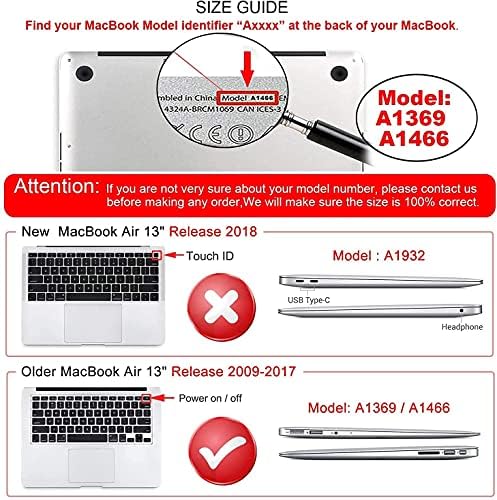 iCasso MacBook Air 13 İnç Kasa MacBook Air 13 İnç için Dayanıklı Kauçuk Kaplı Plastik Kapak Model A1369/A1466 Klavye Kapaklı-Siyah