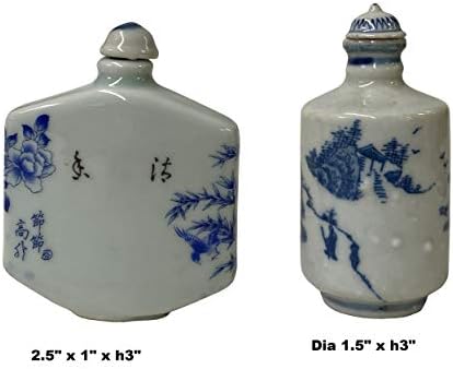 Mavi Beyaz Manzara Grafikli 2 x Çin Porselen Enfiye Şişesi Aws1241