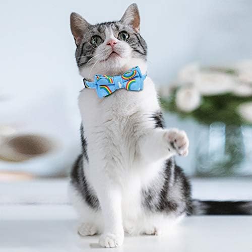 SLSON Kedi Yaka Ayrılıkçı ile Çan Yavru Yaka ile Sevimli Papyon Gökkuşağı Desen Yaka Kediler ve Küçük Köpekler için Evcil Ayarlanabilir