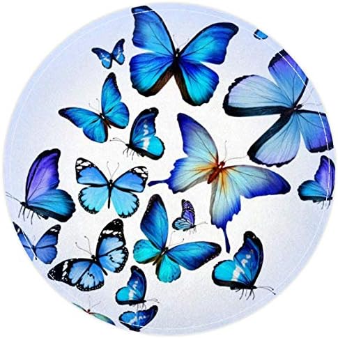 HEOEH Mavi Kelebek Renkli, kaymaz Paspas 15.7 Yuvarlak Alan Kilim Halı Kilim Çocuklar için Yatak Odası Bebek Odası Oyun Odası
