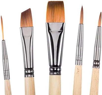 Santa Fe Sanat Kaynağı Boya Fırçası Seti w/Seyahat Çantası-5 Bambu Kısa Saplı Fırçalar. Suluboya, Yağ, Mürekkep, Yüz Boyama,