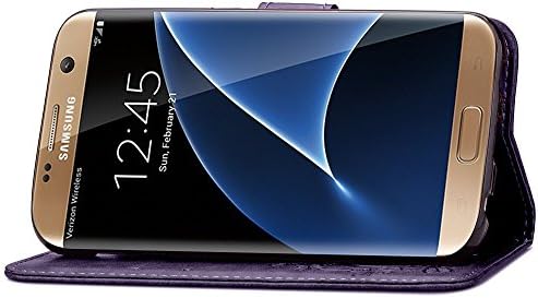 Samsung Galaxy S7 Kenar Güzel Kılıf, Moda dört yapraklı yonca Baskı Premium PU Deri Cüzdan Kılıf Bilek Kayışı ile Flip Case